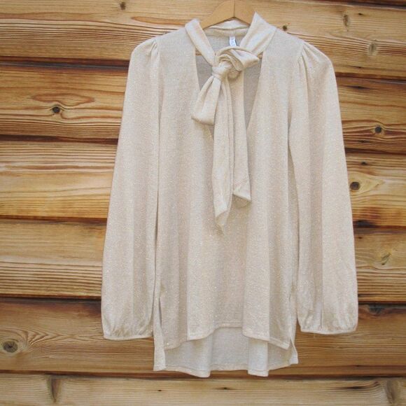 Revolve X Rachel Pally Gold Lurex Scarf Tie Neck Sweater - Picture 1 of 8